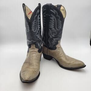 Justin Gray Silver Genuine Real LIZARD Skin Cowboy Western Boots Sz 10.5 EE